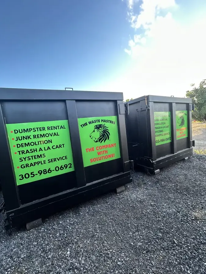 20 and 30 yard roll-off dumpsters from The Waste Masters ready for delivery to Miami Lakes, FL